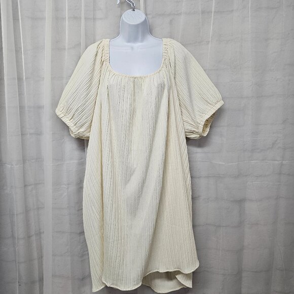 Boohoo Dress Cream Shift Coquette Boho Puff Sleeve 18 NWT - Picture 11 of 11